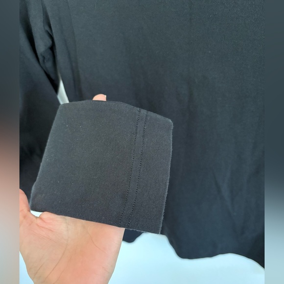 Tory Burch Black Long Sleeve Top Gold Metallic Logo 100% Cotton Small - Picture 7 of 9